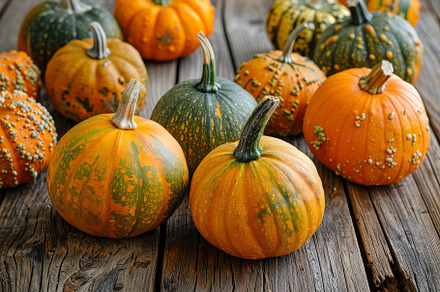 Several pumpkins arranged on a weath, a Photo by Iftikhar Alam