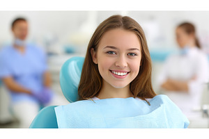 Smiling young woman Seated in Dental, a Health & Medical Photo by Lermont51