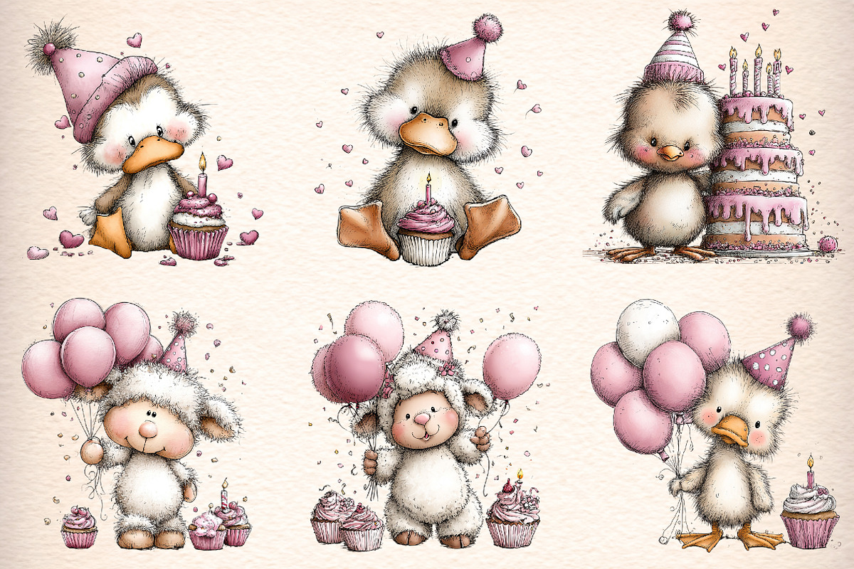Funny Farm Animals Birthday Clipart, an Illustration by Digital Artistic99 (Photo 2 of 11)
