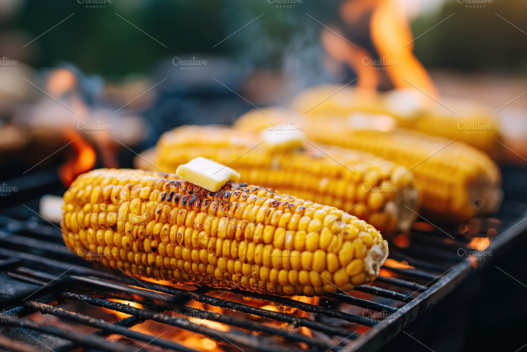 Grilled corn on the cob with melting butter, perfect for summer cookouts and ga, a Food & Drink Photo by AlyaAnd