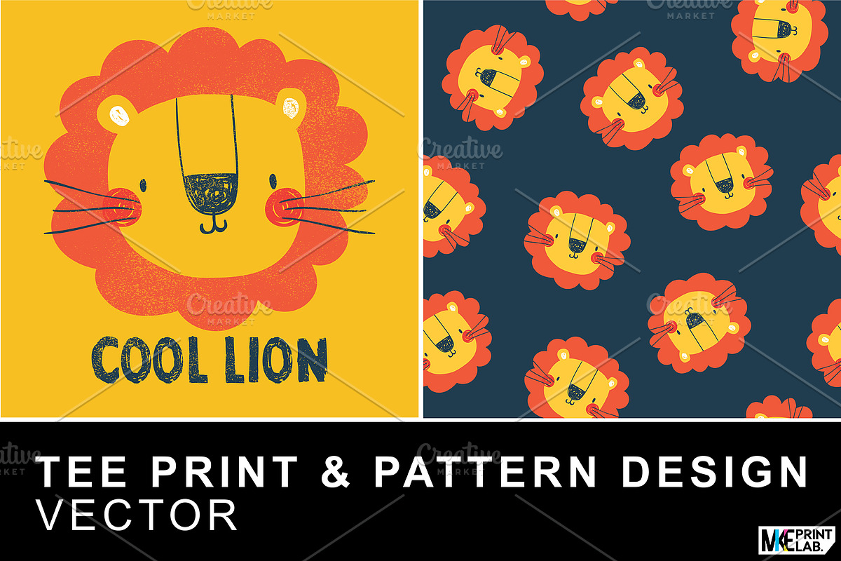 CUTE LION PRINT AND PATTERN PACK, an Animal Illustration by MKE Print Lab. (Photo 1 of 2)