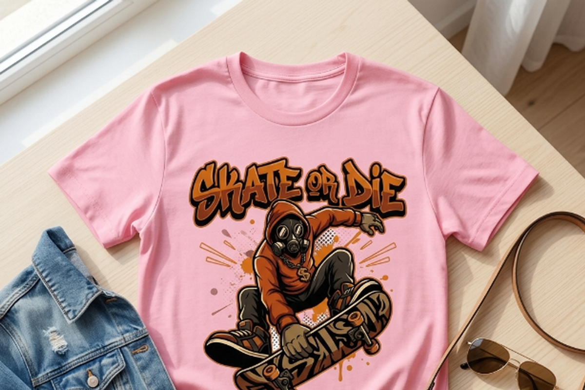 Skate Or Die Gas Mask Rider, a Shirt Mockup by Vector Stall (Photo 1 of 14)