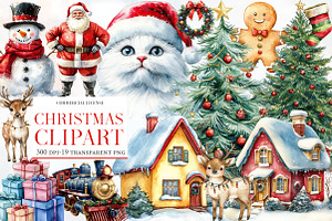 Watercolor Christmas Clipart, an Illustration by Designworld