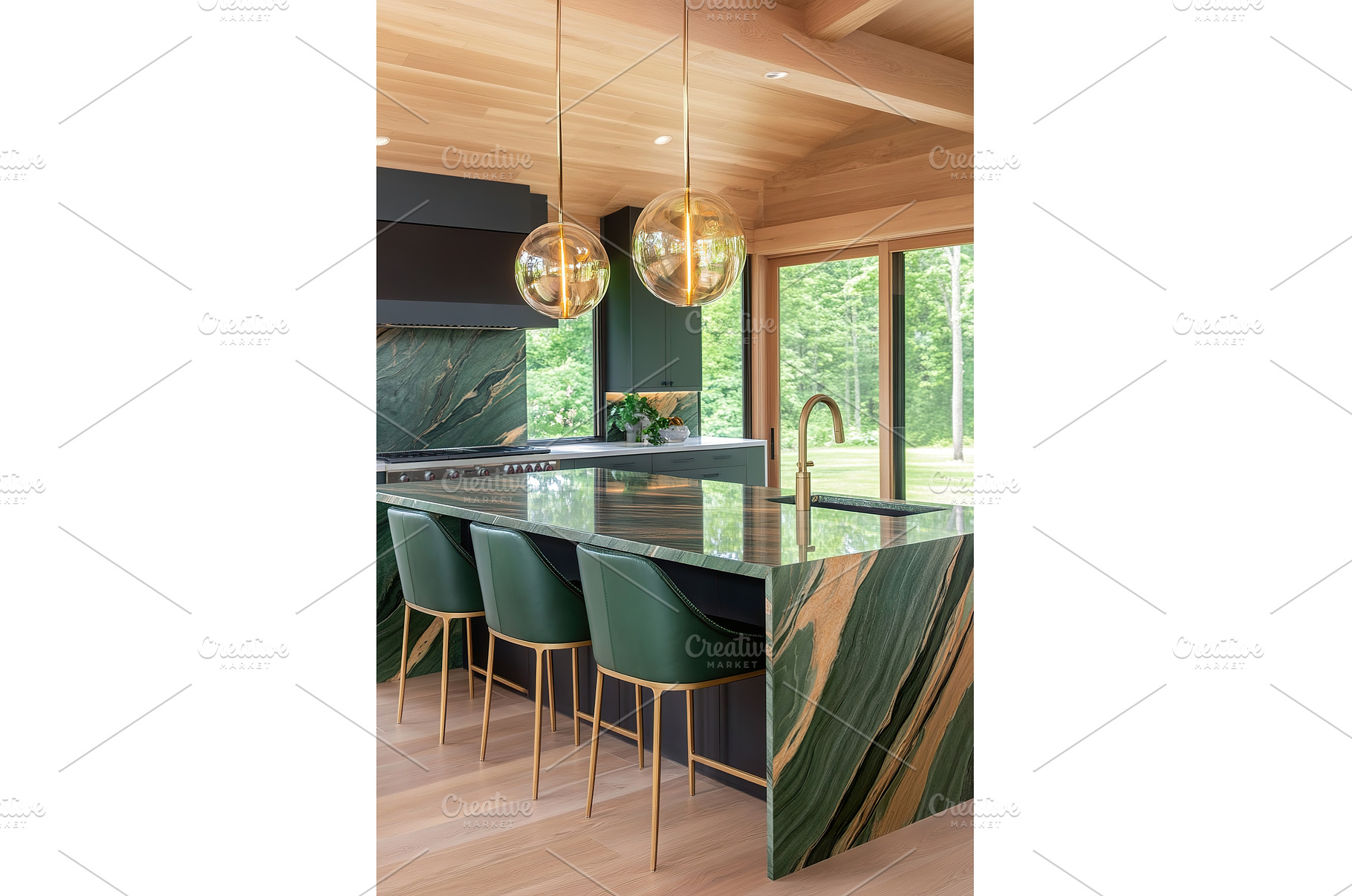 Modern kitchen design with green, a Background Photo by Lermont51