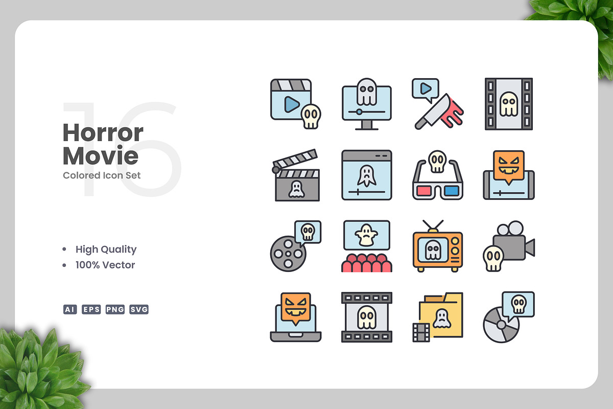 Horror Movie Colored Icons, an Icon by Upnowgraphic
