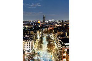 Elevated night view of illuminated, an Architecture Photo by Leonid Andronov