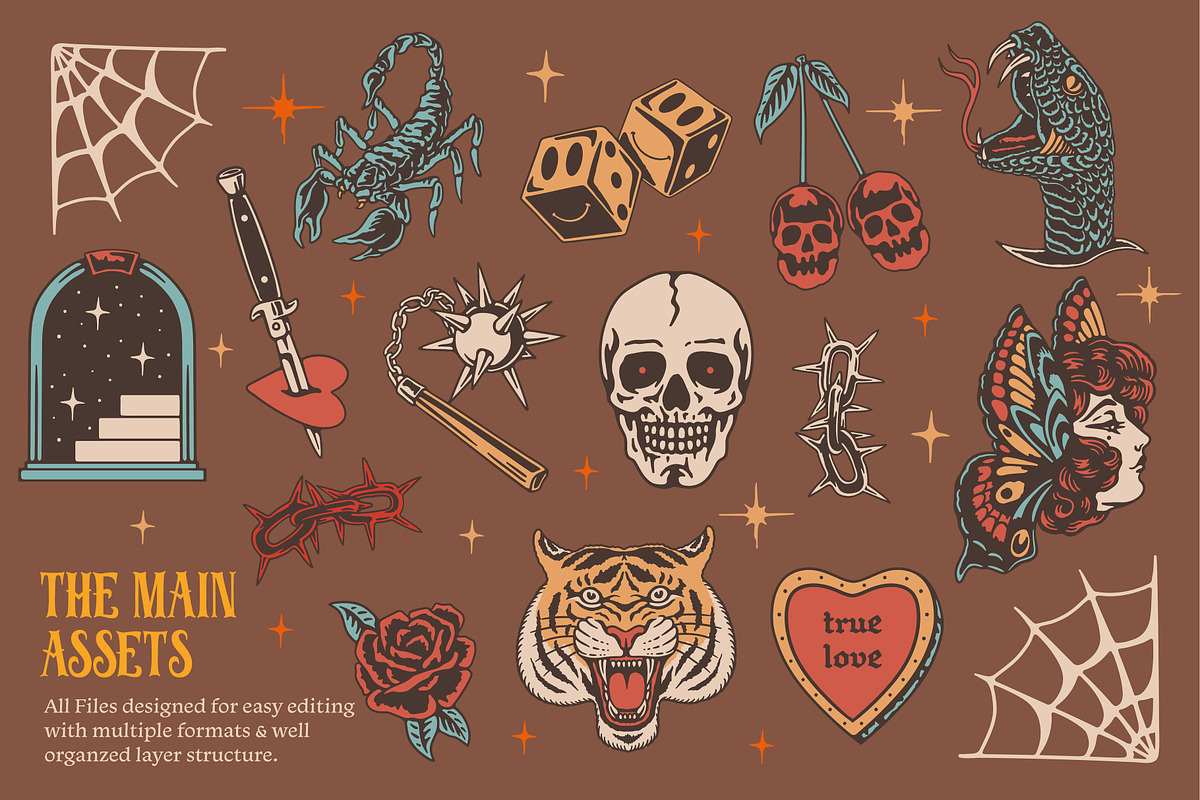 Traditional Tattoo Graphic Assets, an Illustration by ARQAM Studio (Photo 2 of 9)