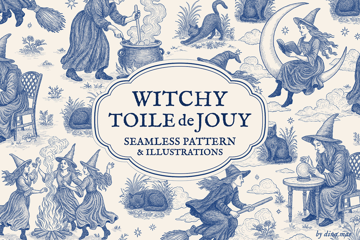 Witchy Toile de Jouy Pattern, a Pattern Graphic by Dina Mae (Photo 1 of 11)