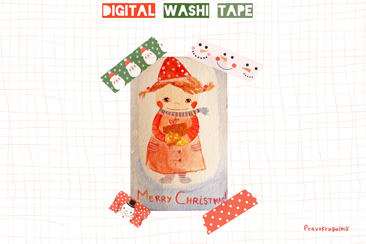 Digital Christmas Washi Tape Sticker, a Decorative Illustration by Pravokrugulnik (Photo 3 of 4)