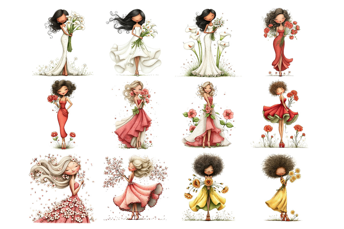 Flower Woman Watercolor Clipart, a Person Illustration by Nicolle's Colorful Art (Photo 2 of 8)