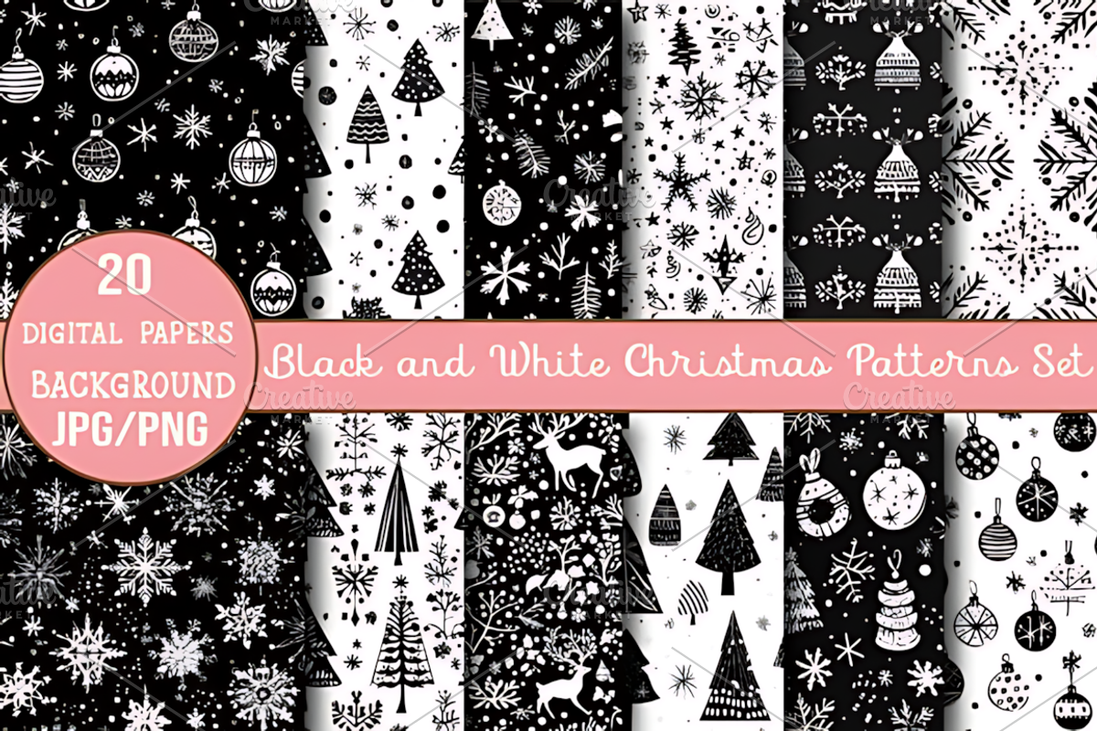 Black and White Christmas Patterns, a Pattern Graphic by Design Station (Photo 1 of 5)