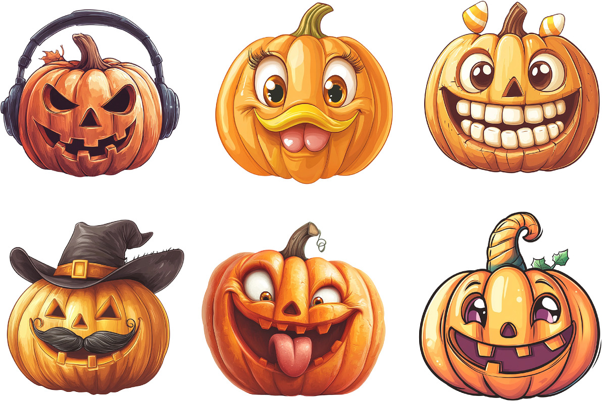 Pumpkin Face Funny Halloween Clipart, an Illustration by CraftArtStudio (Photo 2 of 6)
