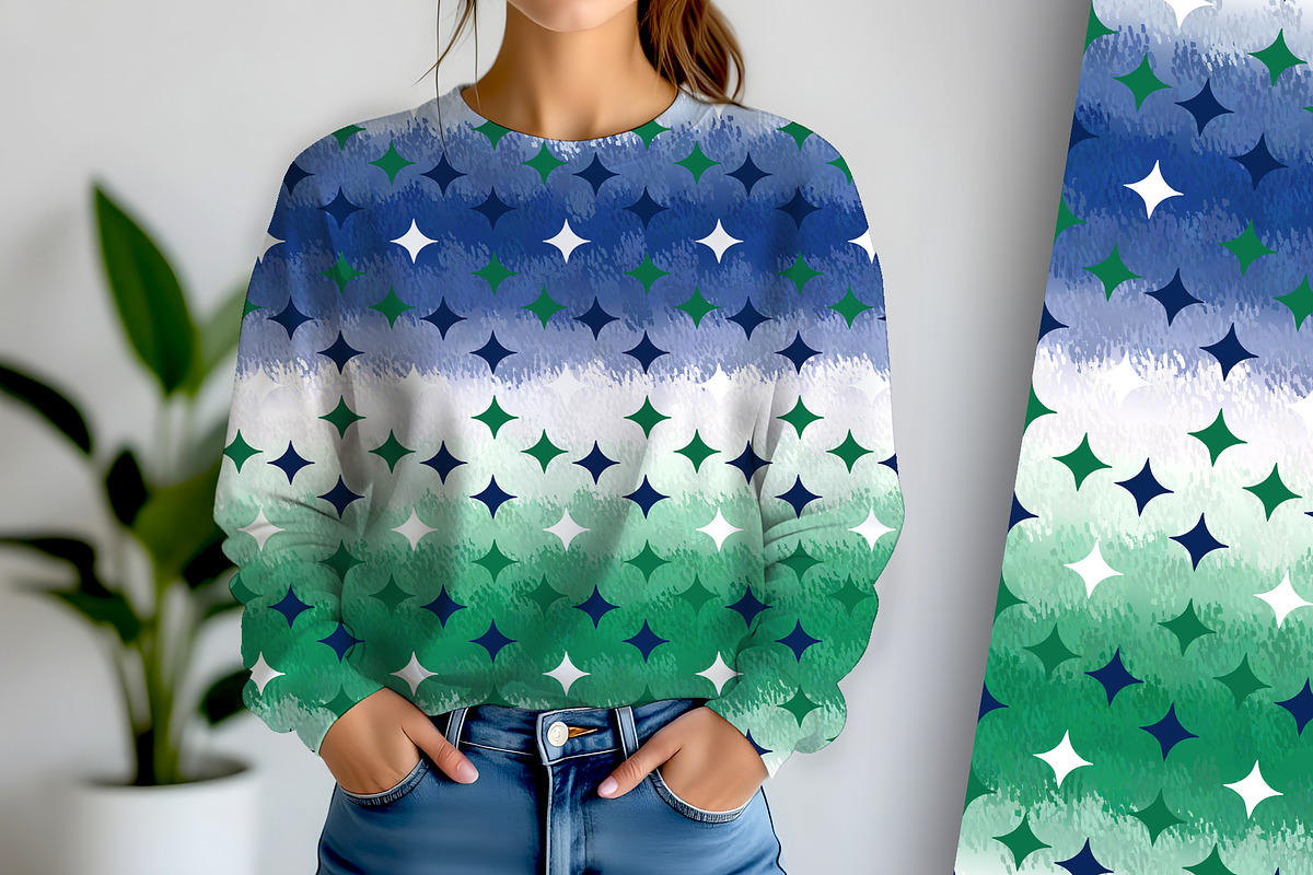 Diamond on Blue White and Green, a Pattern Graphic by Sharon Schwalbe (Photo 2 of 7)