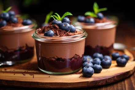 Chocolate mousse with blueberries in, a Photo by Iftikhar Alam