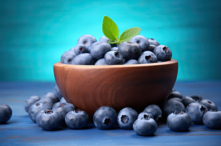 Fresh blueberries in wooden bowl on, a Photo by Iftikhar Alam