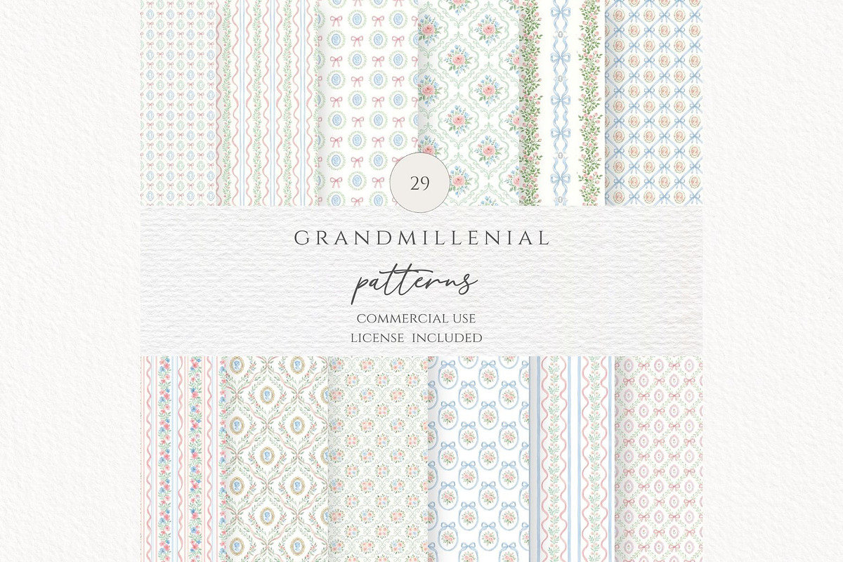 Grandmillennial Seamless Pattern, a Pattern Graphic by Invite to Clipart (Photo 1 of 12)
