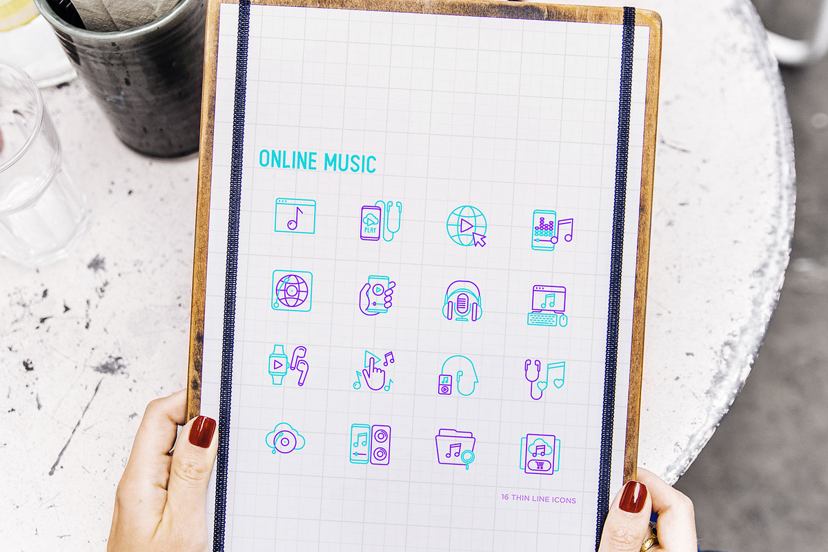 Online Music | 16 Thin Line Icons, an Outline Icon by Alex Blogoodf (Photo 10 of 11)