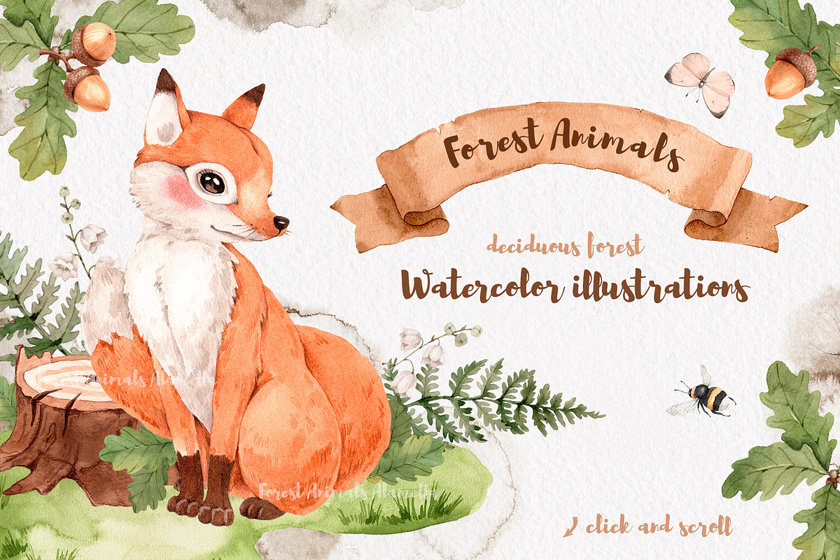 Watercolor Forest Animals set, an Animal Illustration by Alamella (Photo 2 of 12)