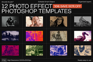12 Photo Effect Templates, a Brushes & More by iDoodle Studio