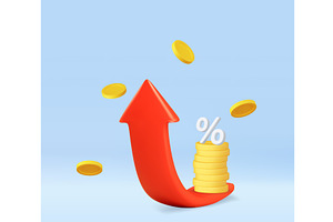3d Rising Interest Rates and, a Finance Illustration by ModVector