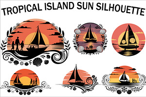 Tropical Island Sun Silhouette Art, an Illustration by Amazin_art