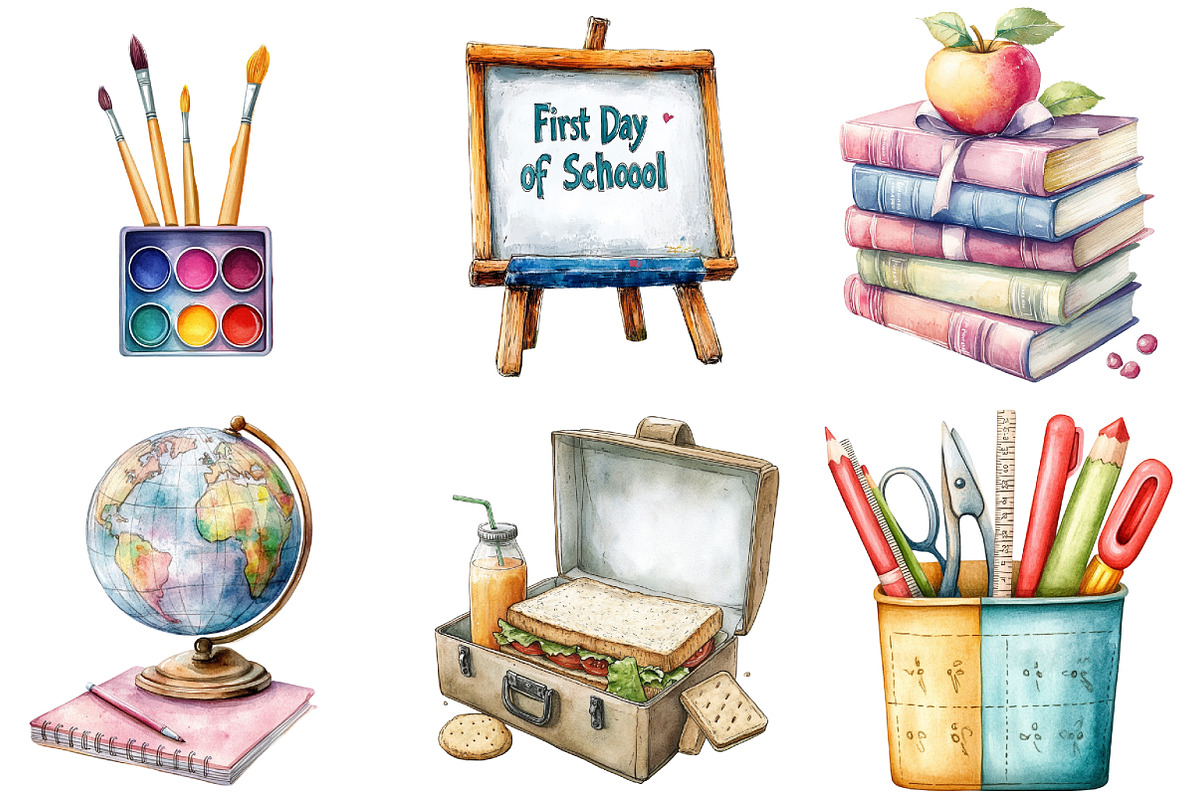 Back to School Clipart, an Illustration by Watercolor design (Photo 2 of 4)