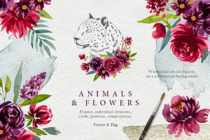 Animals And Watercolor Flowers