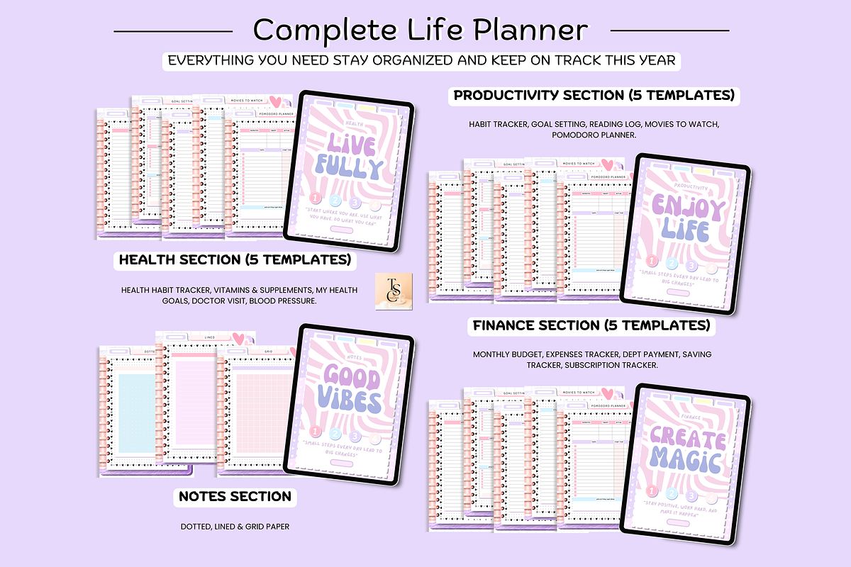 Portrait Purple Digital Planner, a Stationery Template by Tas Creative Studio (Photo 8 of 12)