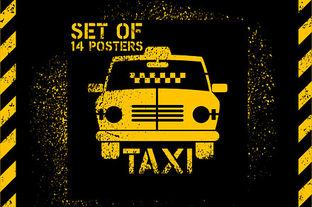 Taxi retro grunge vector poster set.