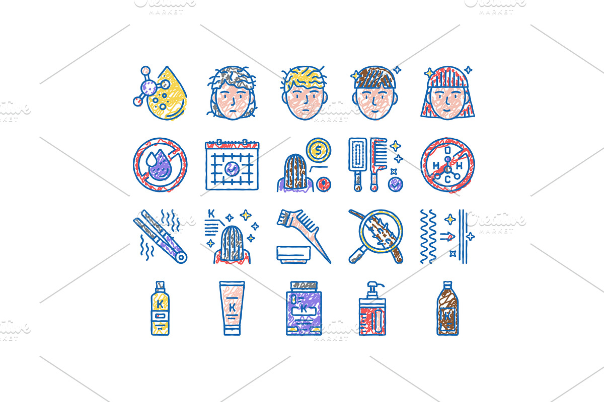Keratin Hair Procedure set Icons, an Object Illustration by pikepicture