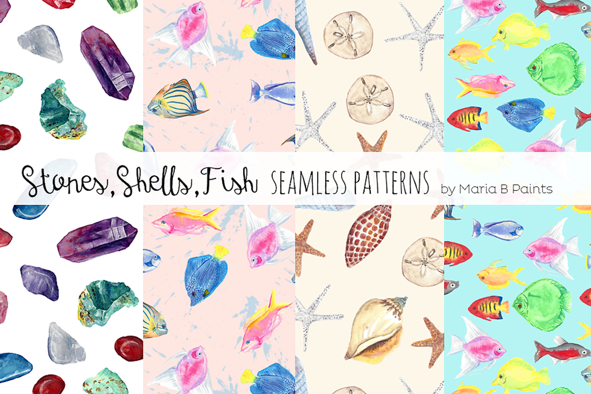 Watercolor Seamless Patterns - Beach, a Pattern Graphic by Maria B. Paints