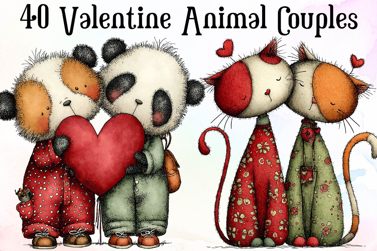 Whimsical Valentine Animal Couples C, an Illustration by Sublimation Artist (Photo 1 of 6)