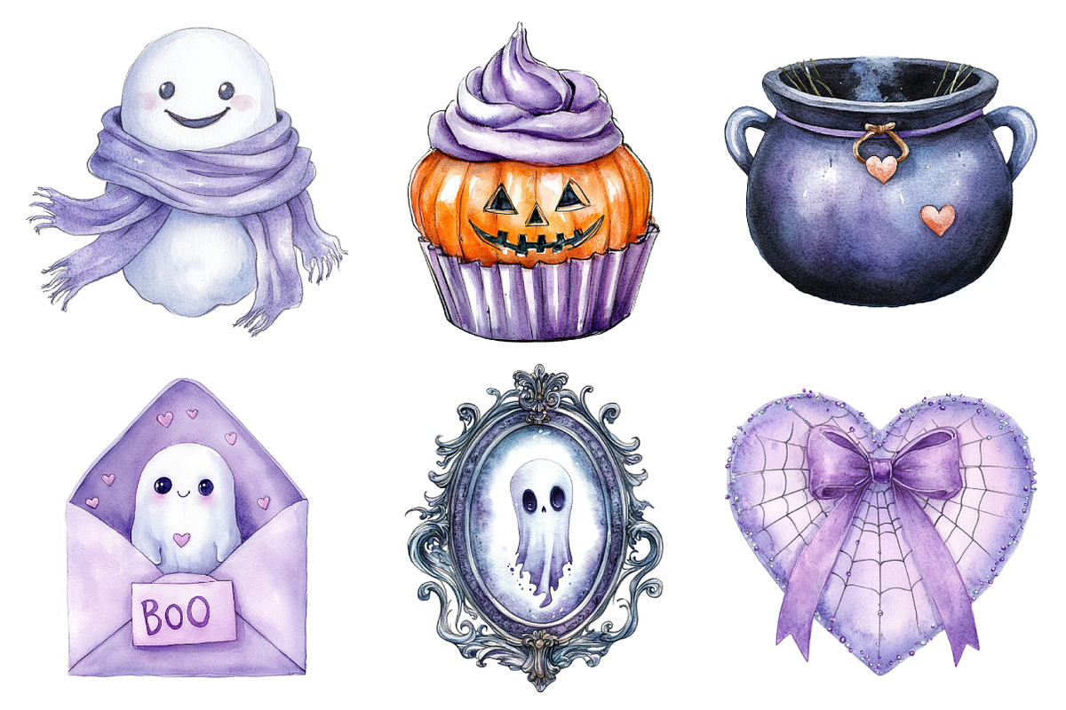 Watercolor Lavender Halloween Clipar, an Illustration by Daily.Designs (Photo 5 of 5)