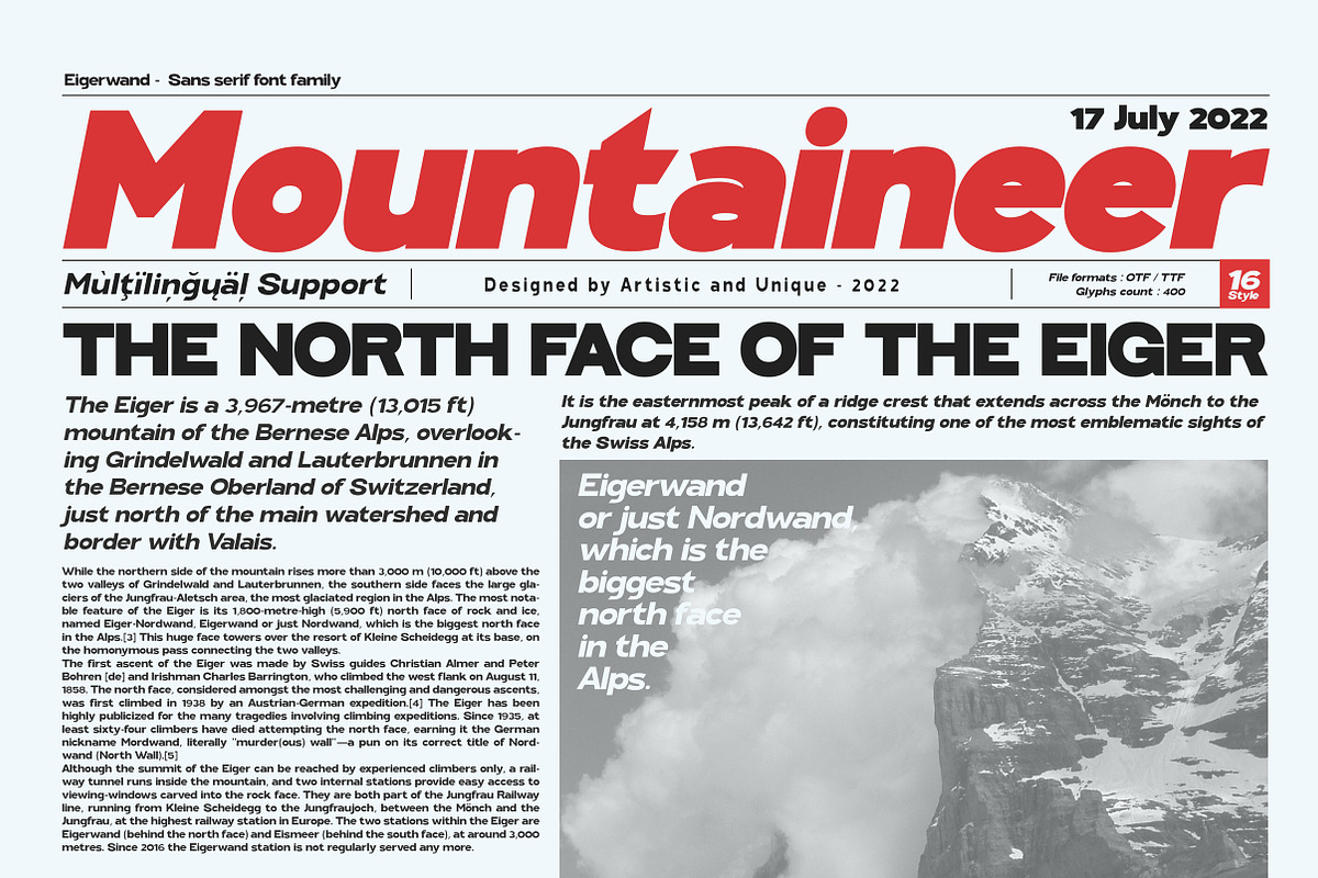 Eigerwand sans serif font family, a Sans Serif Font by Artistic & Unique (Photo 9 of 14)