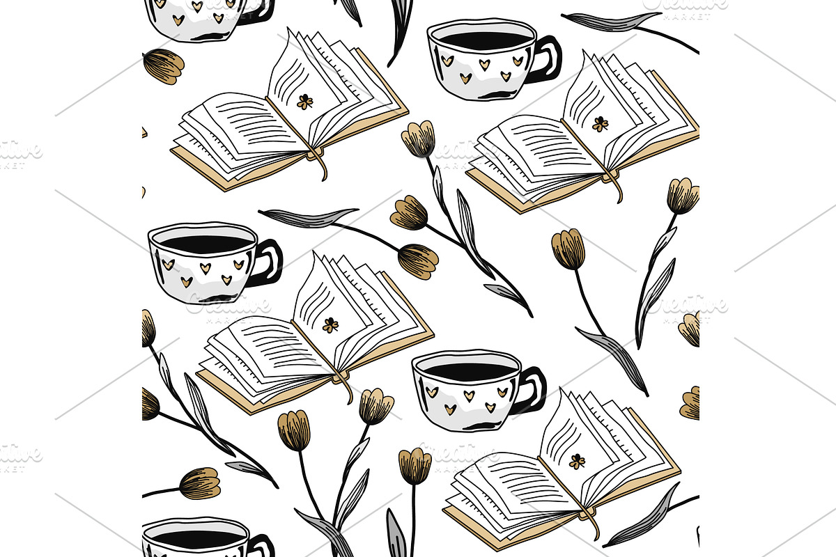Hand drawn seamless pattern with, an Illustration by Toltemara