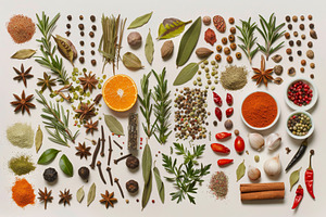 Various spices and herbs are arrange, a Photo by Iftikhar Alam