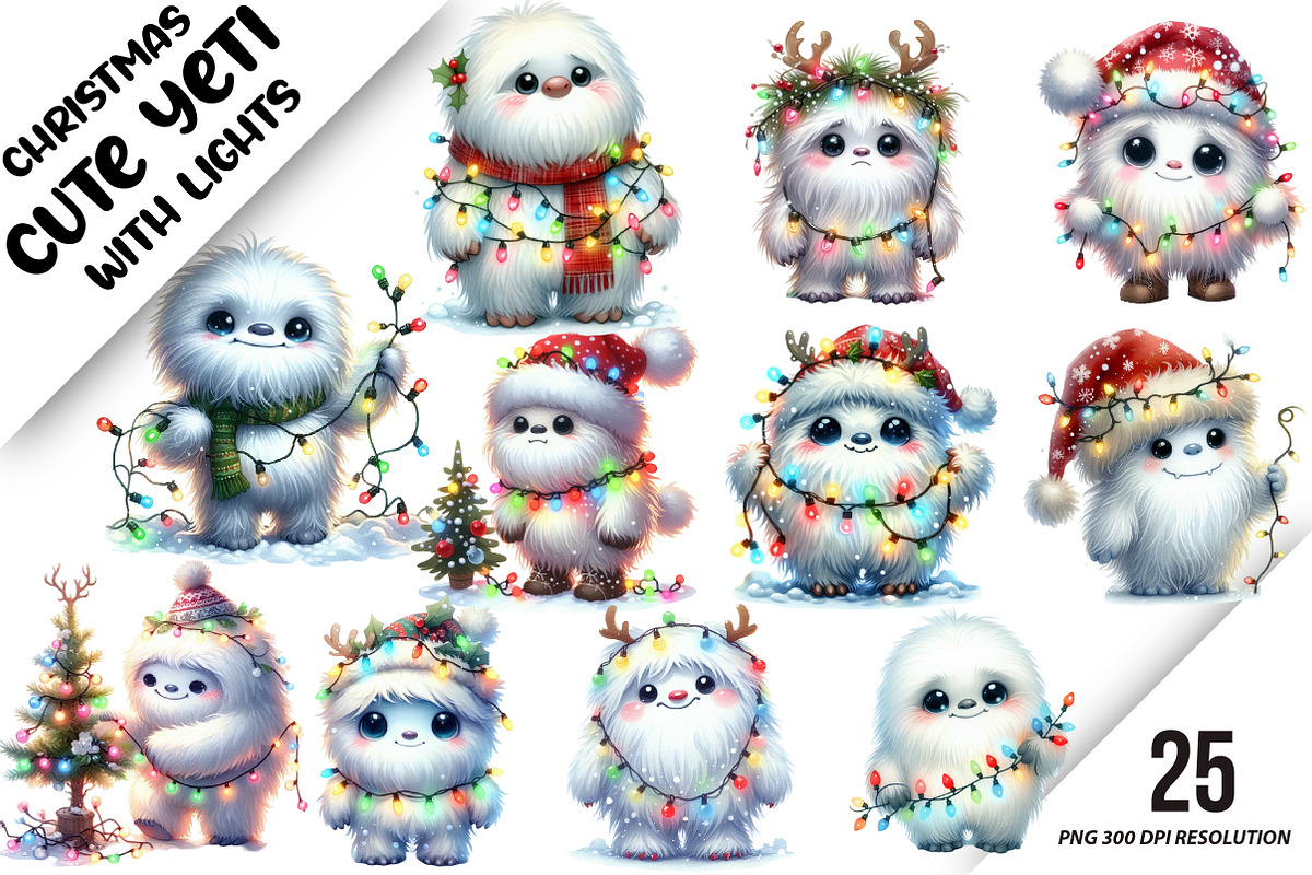 Christmas Cute Yeti Clipart, an Illustration by DreamArtGraphic (Photo 1 of 6)