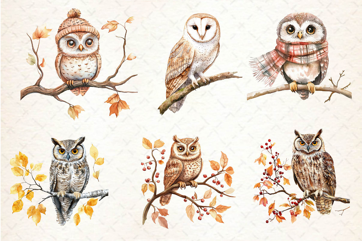 Autumn Owl Clipart Sublimation, an Illustration by Dream Creation (Photo 2 of 6)