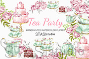 Tea Party Watercolor Clipart, a Food Illustration by STASIstudio (Thumbnail 1 of 4)