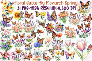 Floral Butterfly Monarch Spring Clip, an Illustration by Sublimation Artist