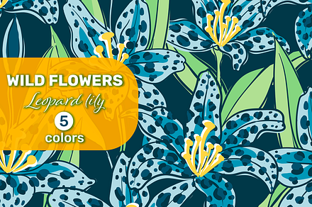 Leopard lily seamless patterns