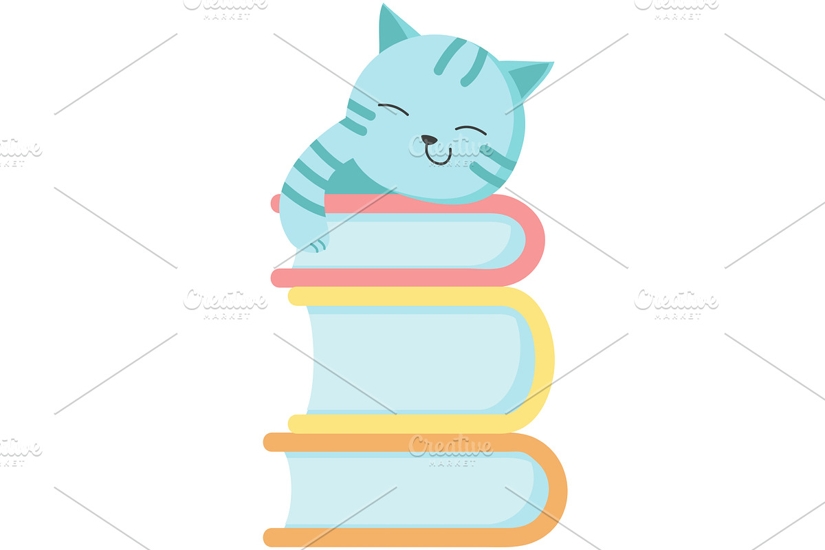 Funny cat animal napping on book, an Animal Illustration by SiberianArt