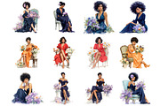 Black Woman Flowers Clipart, an Illustration by DreamArtGraphic (Thumbnail 2 of 4)