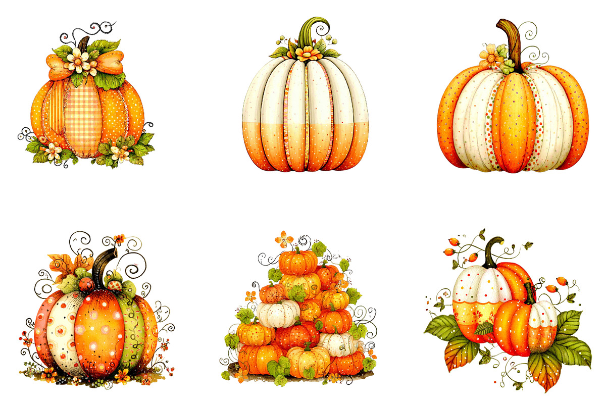 Watercolor Pumpkin Clipart Set, a Seasonal Illustration by CreationArt (Photo 2 of 5)