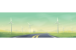 Wind energy landscape with turbines, an Illustration by art PVP - market