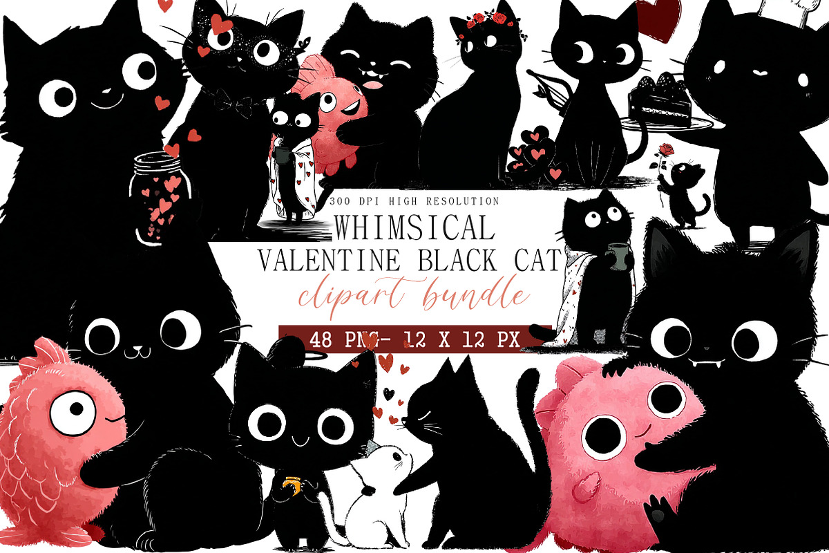Whimsical Valentine Black Cat, an Illustration by DreamArtGraphic (Photo 1 of 4)