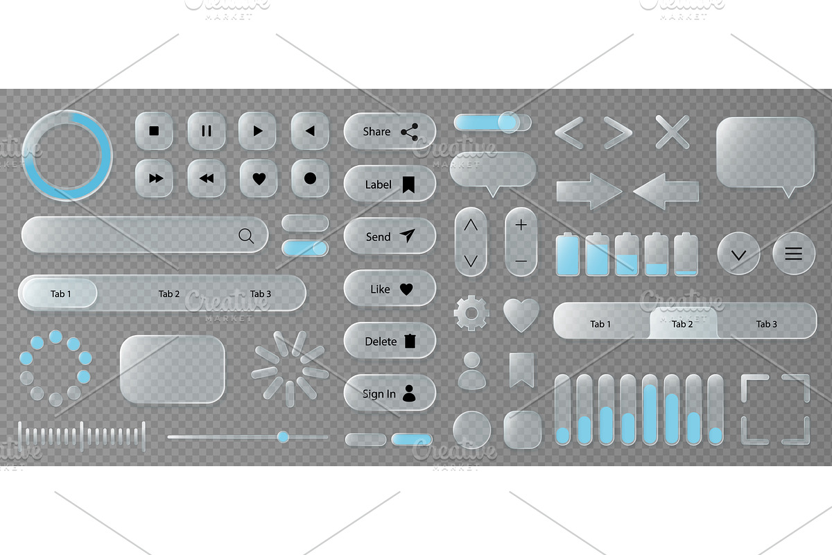 Glassmorphism UI set. Transparent, an Object Illustration by winwin.art