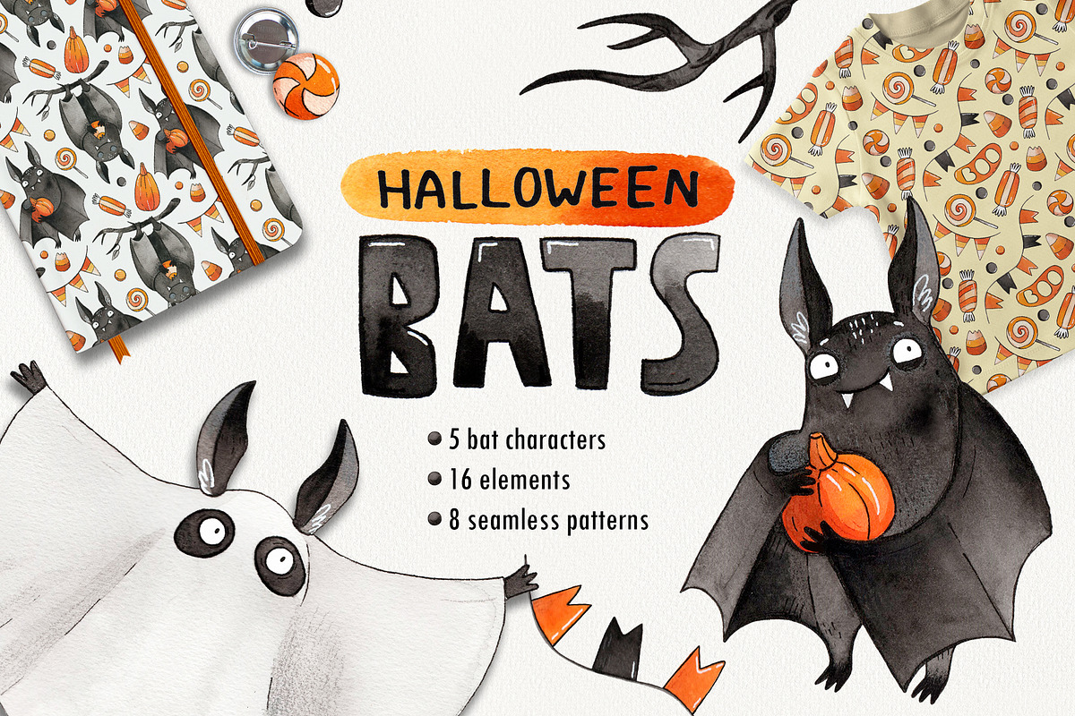 Halloween Bats set, a Decorative Illustration by Ekaterina Goncharova (Photo 1 of 8)