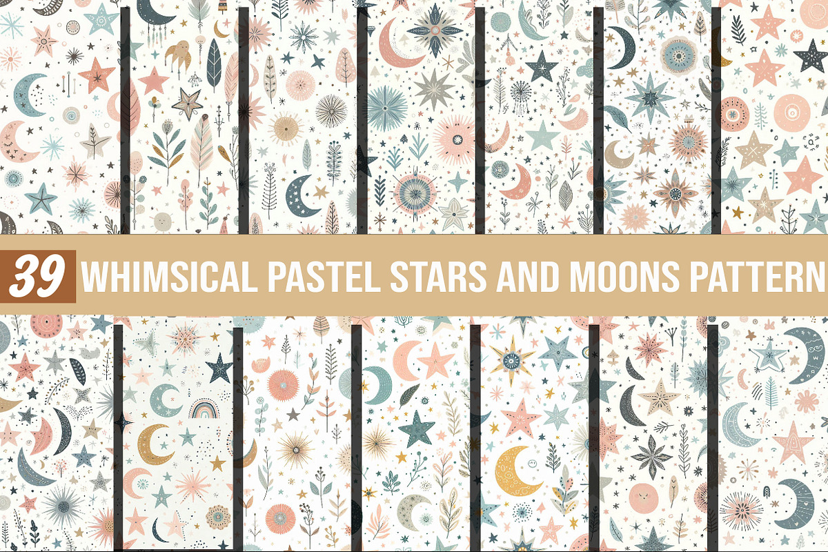 Whimsical Pastel Stars and Moons, an Illustration by DreamCafeArt (Photo 1 of 5)