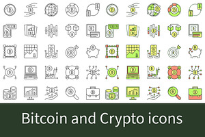 Bitcoin and Crypto icons set, an Icon by VenomousVector